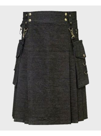 American Cargo Denim Kilt With Detachable Pockets