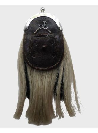 Antique Scottish Horse Hair Sporran With Chain,Black Chain