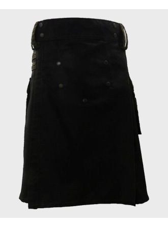 Black Deluxe Modern Kilt with Olive Green Cargo Pockets