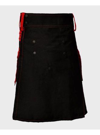 Black Deluxe Modern Kilt with Red Cargo Pockets