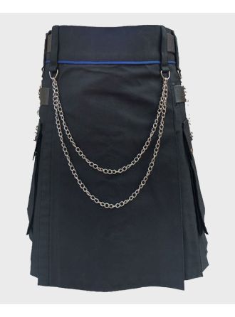 Black Modern Utility Kilt with Silver Chain & Cargo Pockets,black modern utility kilt men
utility kilt silver chain cargo pockets
mens black work kilt
modern utility kilt daily wear