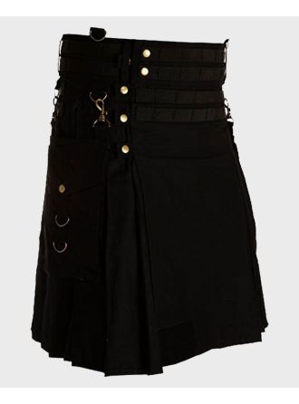 Black Utility Kilt with Detachable Pockets