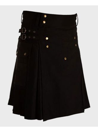 Black Utility Kilt with Straps & Cargo Pockets
