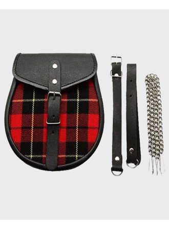 Black and Red Plaid Scottish Sporran with Chain Belt