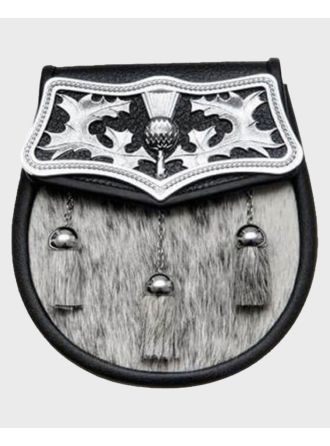 Black Calfskin Thistle Plate Semi Dress Sporran