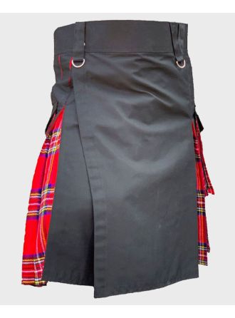 Black Cotton With Royal Stewart Hybrid Kilt