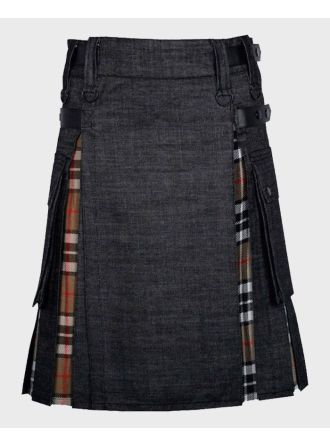 Black Denim & Campbell Tartan Hybrid Utility Kilt