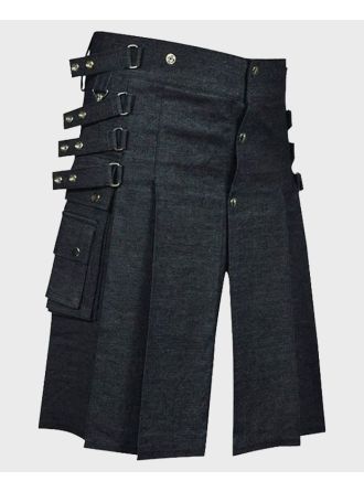 Black Denim Stylish Utility Kilt