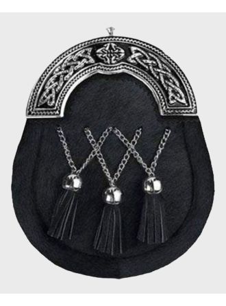 Black Enamel Calfskin Full Dress Sporran With Chain