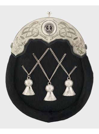Black Full Dress Clan Crest Cross Chain Tassels Sporran