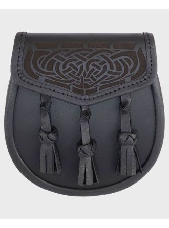 Black Leather Sporran With Laser Etched Celtic Design