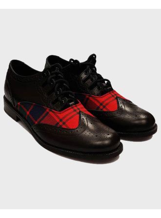 Black Leather Tartan Ghillie Brogues