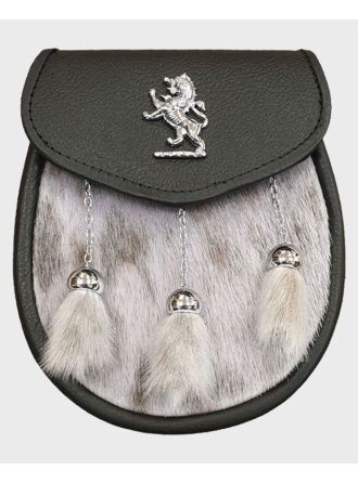 Black Seal Skin Semi Dress Leather Sporran With Lion Rampant