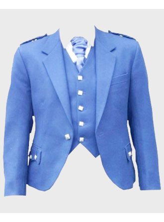 Blue Wool Tweed Argyle Kilt Jacket & Vest Set