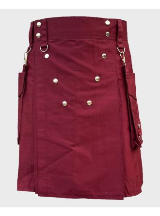 Burgundy Color Utility Kilt with Detachable Pockets