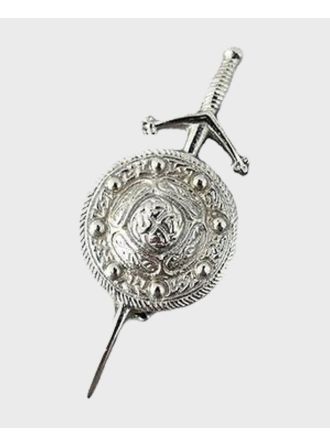 Celtic Shield Design Chromed Sword Kilt Pin