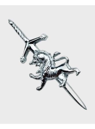 Chrome Finish Highland Scottish Rampant Lion Kilt Pin