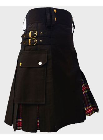 Clan Men Black Stewart Hybrid Tartan Kilt for Men