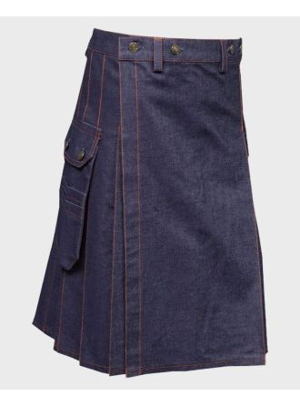 Classic Blue Denim Red Stitched Kilt,