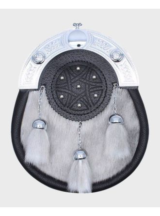 Full Dress Leather Sporran Light Grey Sealskin With Free Chain Belt