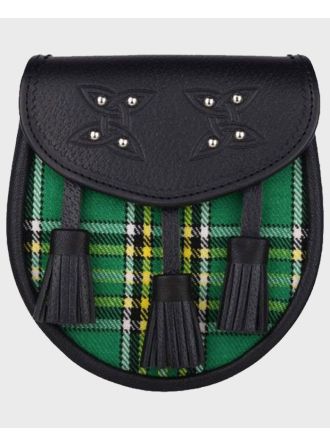 Genuine Leather with Irish National Green Tartan Sporran & Chain Belt