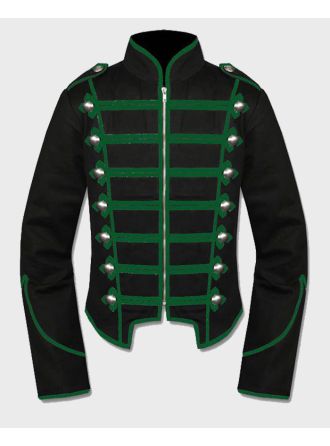 Gothic Green Black Military Drummer Jacket For Men,Green Military Jacket
