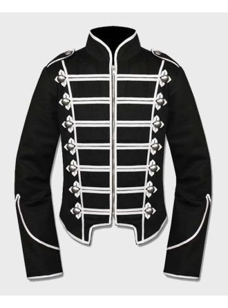 Gothic Silver Black Military Drummer Jacket For Men