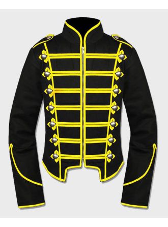 Gothic Yellow Black Military Drummer Jacket For Men,Yellow Jacket