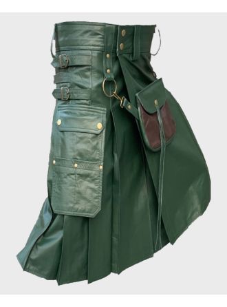 Green Leather Kilt With Sporran