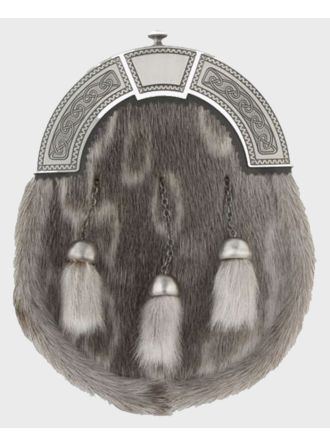 Grey Sealskin Sporran with Antique Celtic Knot Design Cantle