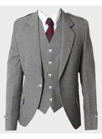 Grey Wool Tweed Argyle Jacket & Vest Set