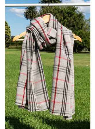 Red Grey Charcoal Tartan Cashmere/Wool Stole