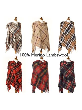 Merino Lambs wool Tartan Shawl Poncho