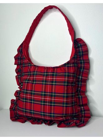 Red Tartan Handbag with Ruffle Trim