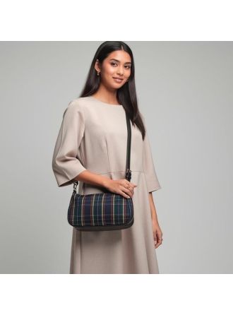 Navy Tartan Cross Body Bag