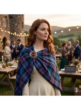 Pride Of Scotland Tartan Wool Shawl with Celtic Brooch