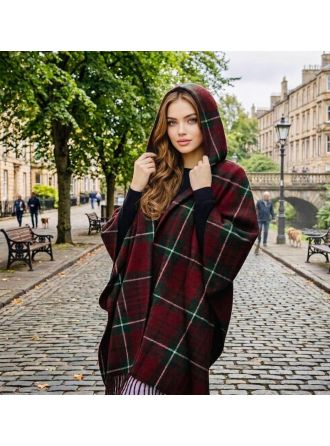 Women's Hooded Ruana Shawl Scottish Highland