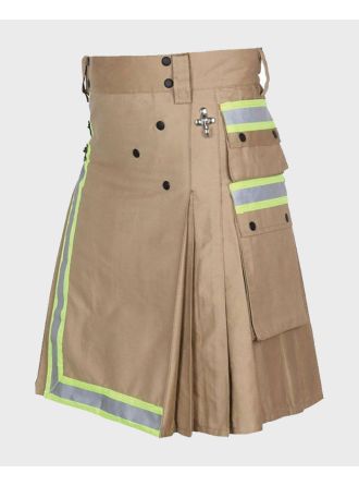 Khaki Firefighter Utility Kilt with Silver Stripes