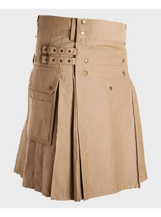 Khaki Utility Kilt with Cargo Pockets