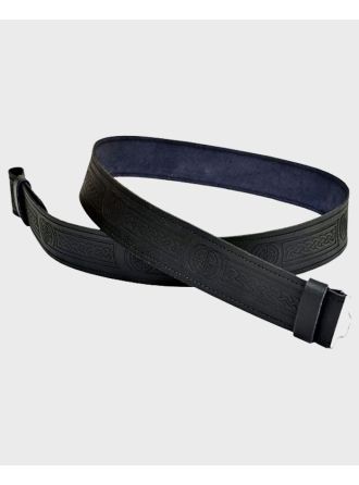 Leather Embossed Scottish Highland Kilt Belt with Celtic Buckle