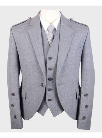 Light Grey Arrochar Wool Tweed Argyle Jacket & Vest Set