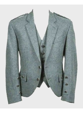 Lovat Green Wool Tweed Argyle Kilt Jacket & Vest Set