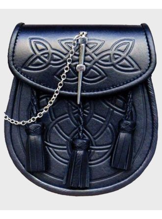 Pin Lock Embossed Leather Kilt Sporran With Chain