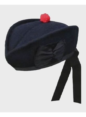 Plain Black Scottish Hat With Red Pom