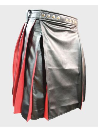 Pleated Red & Black Leather Kilt