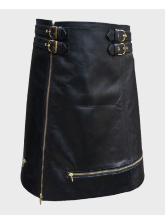 Pure Black Leather Kilt