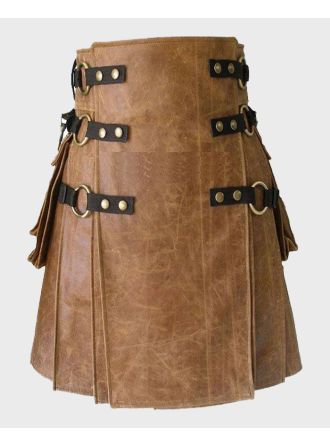 Pure Brown Genuine Leather Kilt,Brown Leather