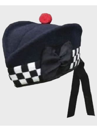 Pure Wool Navy Blue Diced Black & White Glengarry Hat