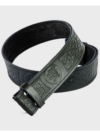 Rampant Lion Black Leather Thistle Embossed Kilt Belt