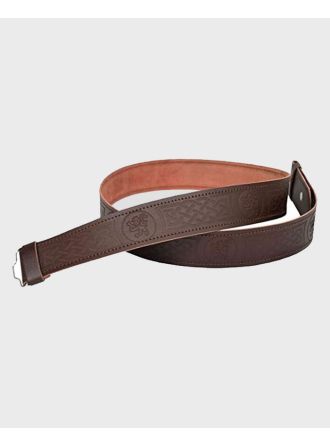 Rampant Lion Embossed Genuine Leather Brown Kilt Belt with Celtic Buckle